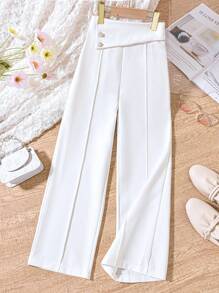 SHEIN Pantalones Capri de pierna ancha blanco casual para chica adolescente para uso diario y en el trabajo