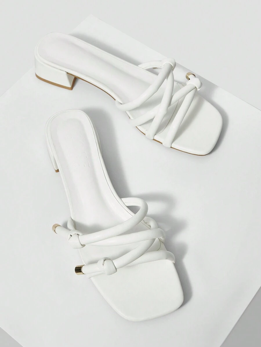 MOTF PREMIUM 女士方头方跟简约舒适平底凉鞋度假鞋夏季、春季鞋 - 白色 - 查看 1