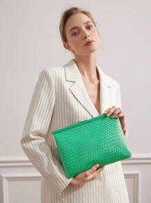 MOTF PREMIUM Bolsa Clutch Feminina Com Textura Dourada - Verde - Visão 1