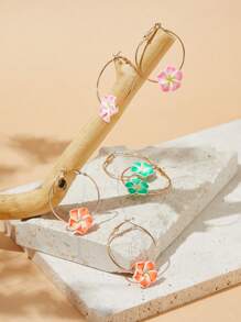 SHEIN VCAY 1pair European And American Personality Flower-Shaped Alloy Earrings For Women