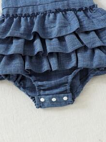 SHEIN Vintaside Kids Barboteuse à volants pour bébé fille, confortable, à manches courtes, multicouche, avec bretelles. Convient pour le printemps et l'été