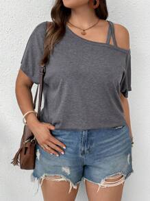 SHEIN LUNE Camiseta de talla grande para mujer con hombros caídos entrecruzados