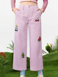 SHEINNeu Women's Y2k Style Fruit Print Straight-Leg Pants - Pink - View 4