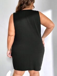 SHEIN CURVE+ Plus Size Women's Sleeveless Fringed Dress - Black - View 2