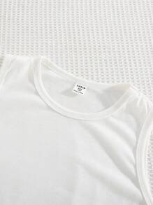 SHEIN Tween Boy Casual Streetwear Letter Printed Turn-Down Collar Short Sleeve Shirt And Solid Color Shorts Woven 2pcs/Set With Solid Color Knit Round Neck Tank Top, Multi-Pieces