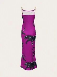 SHEIN SXY Summer Leopard Print Chain Detail Fish Tail Hem Spaghetti Strap Dress