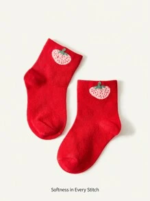 2 Pares / Set Calcetines Infantiles Básicos Con Patrón De Fresa Lindo Adecuados Para Exteriores