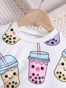 SHEIN Kleine Mädchen 2 Stücke Cartoon Grafik Kurzarm-Top & Shorts für den Sommer - Verschiedenfarbig - Übersicht 5