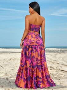 BamGleam 荷葉側邊紐扣和分裂大腿荷葉邊裙子套裝 - 紫色 - 查看 2