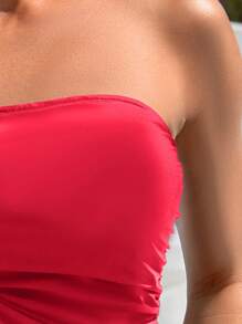 SHEIN Swim Summer Beach Ruffle Bandeau Tankini Set - Red - View 3