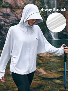 In My Nature Women's Hooded Sun Protection Jacket With Letter Print And Drop Shoulder Long Sleeve - White - View 3