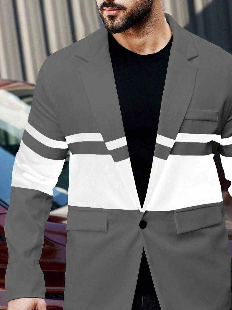 Men Casual Suit With Single Breasted Button And Color Block Design