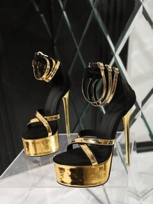 Dép Cao Gót Nữ, Khóa Vàng, Trang Trí Dây Kéo, Mũi Nhọn, Đế Xuồng, Chống Thấm Nước, Dép Sandal Thời Trang Mỏng Và Cao Cấp - Nhiều màu - Xem 2