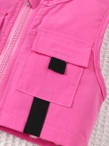 Conjunto de camiseta de tirantes, falda plisada y chaqueta tipo chaleco con estampado de coches y letras para bebé niña - Rosa - Ver 6