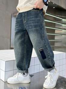 Tween Boys' Patched Slant Pocket Washed Tapered Jeans