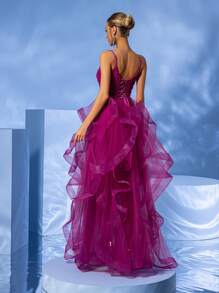 YISIKADO Ladies' Party Prom Dress With 3d Rose Print, Multi-Layer Tulle And High-End Luxury Style - Hot Pink - View 2