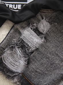 SHEIN Young Girl Summer Casual Short Sleeve T-Shirt With Graphic Print And Distressed Denim Shorts Outfit Set, School, Campus, College