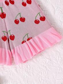 SHEIN Tween Girl Cherry Cute Ladies Pink Sweet Desire Knitted Co-Ord Set - Pink - View 5