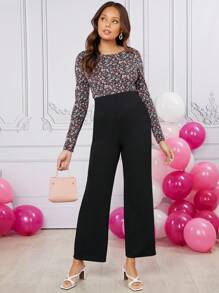 SHEIN 孕婦裝高腰直腿褲子 - 黑色 - 查看 3