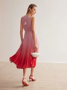 MOTF PREMIUM VESTIDO DE CUELLO HALTER PLEGADO CON ESTAMPADO DE DEGRADADO - Rosa - Ver 5