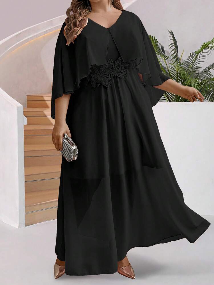 Plus Size Solid Color Ruffled Hem Casual Daily Wear Dress