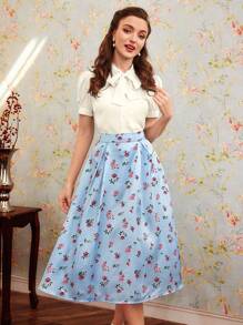 Vintamour 女士蝴蝶结领口短款泡泡袖衬衫夏季衣服老款美学 - 杏色 - 查看 6