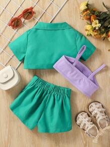 Đứa bé gái Mùa hè Khối màu , Quần skinny Hai Dây Áo vest , Áo khoác Và Bộ quần short - Màu xanh lá cây đậm - Xem 2