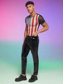 FeverCity Men Flag Print Round Neck Short Sleeve T-Shirt - Multicolor - View 4