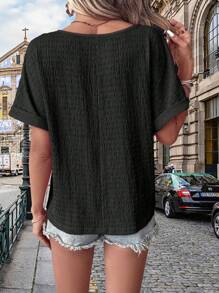 Chiquease NỮ Màu thuần Textured tay cánh Áo thun , Mùa hè - màu đen - Xem 2