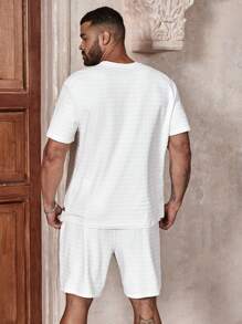Manfinity Homme Men Plus Size Solid Textured Short Sleeve T-Shirt And Shorts Set, Summer