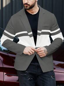 Manfinity Mode Men Casual Suit With Single Breasted Button And Color Block Design - Multicolor - View 3