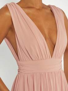 Hauture 女士純色高腰劈襠無袖長裙夏季款 - 淺粉色 - 查看 6