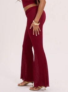 MUSERA Textured Sheer Seam Fit Flare Trousers Boho Spring Summer Cute Vacation