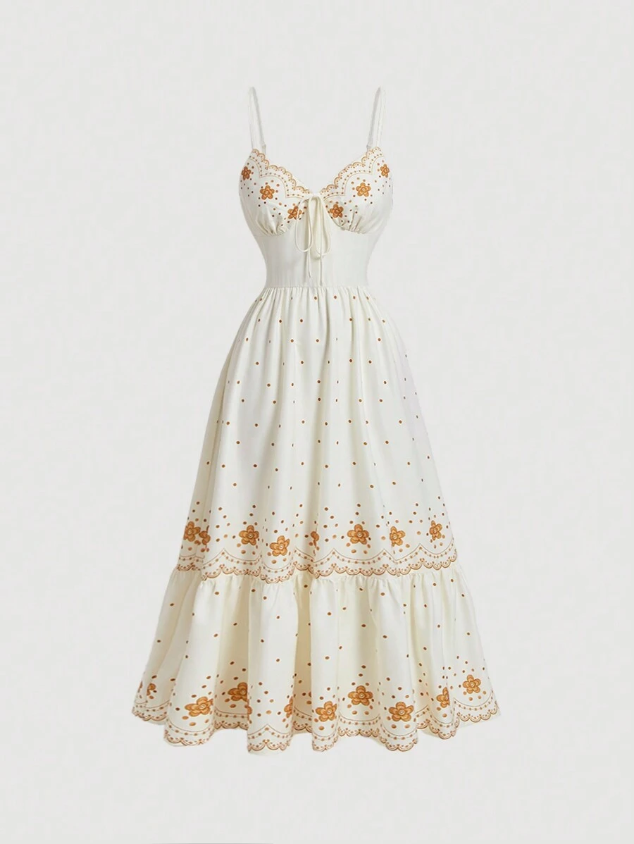 SHEIN MOD 印花圖案白色無袖長裙 - 白色 - 查看 1