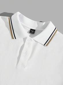 Manfinity BRENVOR 男士拼色簡約針織休閒短袖撞色翻領白色工作Polo衫 - 白色 - 查看 4