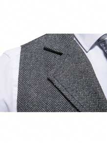 Men's Herringbone Tweed Suit Vest - Grey - View 4