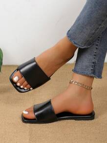 Women Flat Sandals Summer Open Toe Slippers Simple Lightweight Indoor Sandals Flat Leather Black/White Casual Sandals