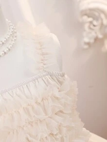 寶寶女孩時尚網狀背心拍照服裝裙 - 白色 - 查看 4