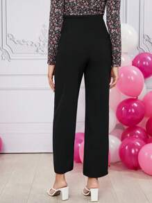 SHEIN 孕婦裝高腰直腿褲子 - 黑色 - 查看 2