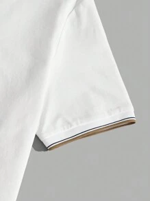 Manfinity BRENVOR 男士拼色簡約針織休閒短袖撞色翻領白色工作Polo衫 - 白色 - 查看 3