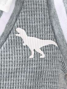 SHEIN Baby Boy Summer Casual Short Sleeve Dinosaur Pattern 2 In 1 Turn-Down Collar Romper - Grey - View 4