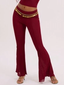 MUSERA Textured Sheer Seam Fit Flare Trousers Boho Spring Summer Cute Vacation