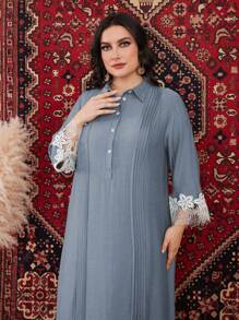 Mulvari Plus Size Lace Patchwork Arabian Dress For Spring Daily Wear