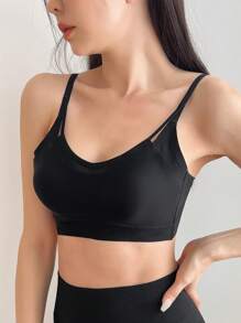 DAZY Simple Gathered Padded Push-Up Bra With 2 In 1 Design For Large Busts To Look Smaller - Black - View 5