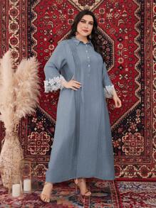 Mulvari Plus Size Lace Patchwork Arabian Dress For Spring Daily Wear