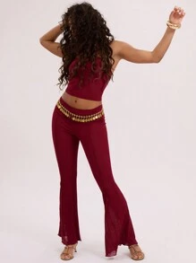 MUSERA Textured Sheer Seam Fit Flare Trousers Boho Spring Summer Cute Vacation