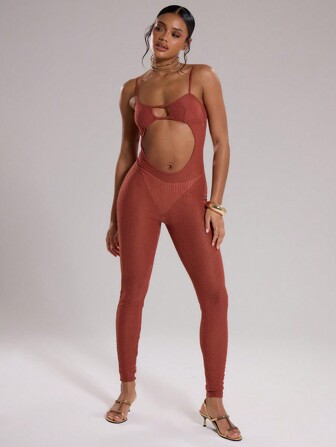 MUSERA Textured Sheer Cut Out Jumpsuit, Sexy Club Spring Summer Vacation