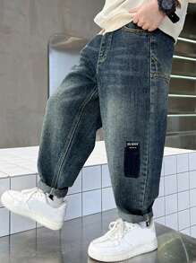 Tween Boys' Patched Slant Pocket Washed Tapered Jeans