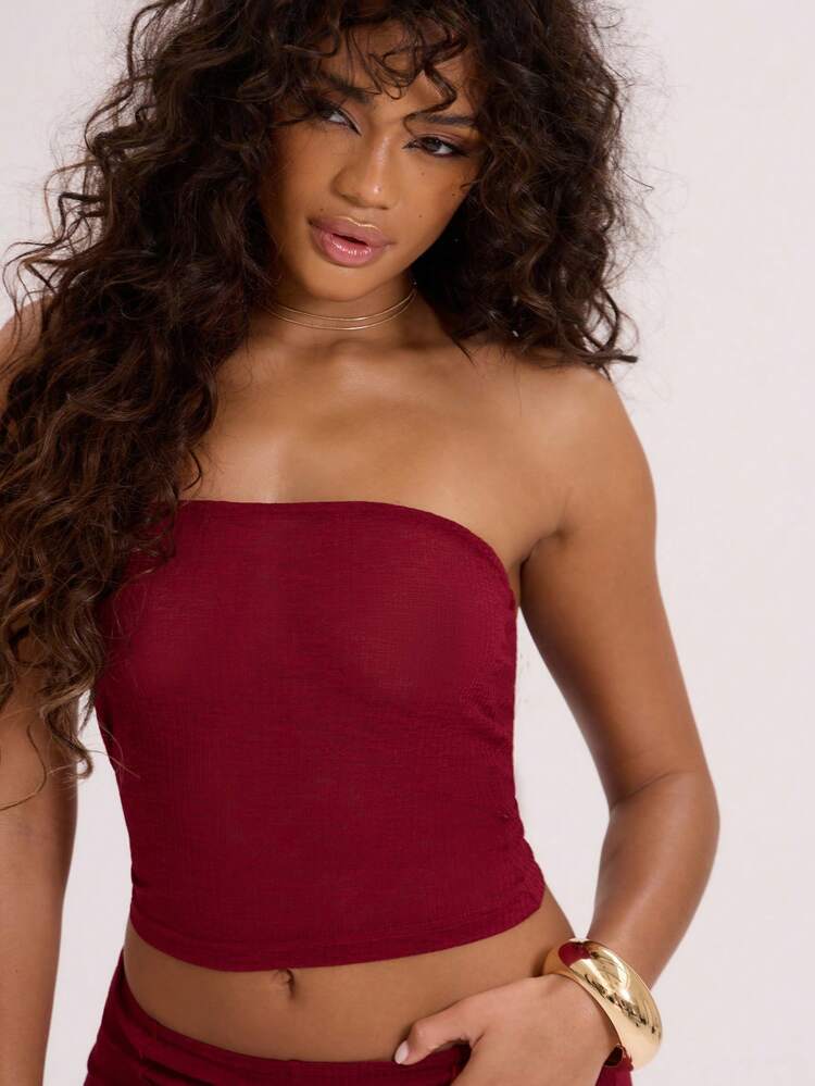 Textured Sheer Bandeau Top Vacation Spring Summer Festival Holiday