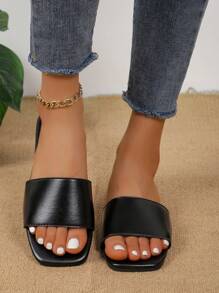 Women Flat Sandals Summer Open Toe Slippers Simple Lightweight Indoor Sandals Flat Leather Black/White Casual Sandals